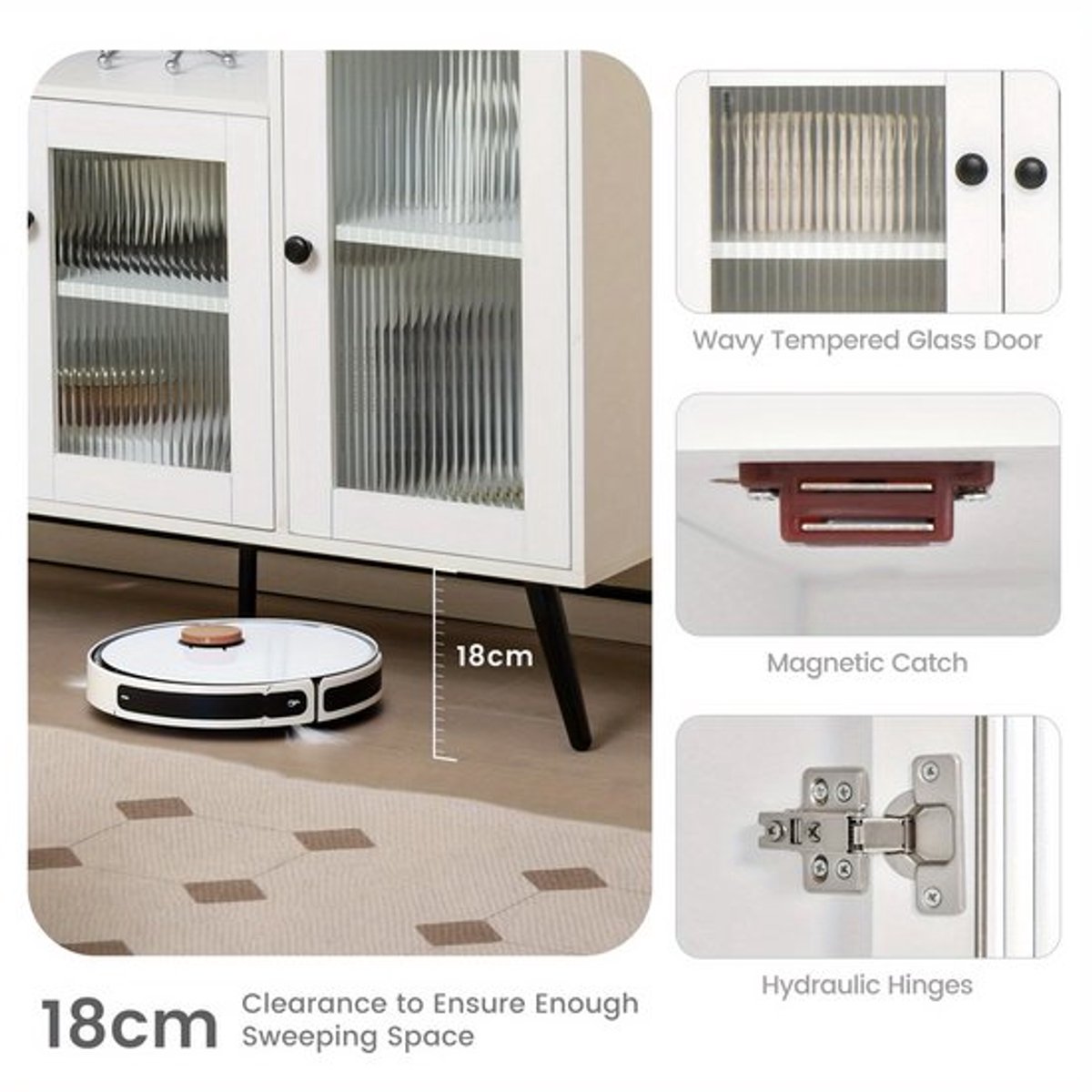 Industriële Zijkast – Dressoir – Opbergkast – Keukenkast – Kast Met Deurtjes – Temperglasd