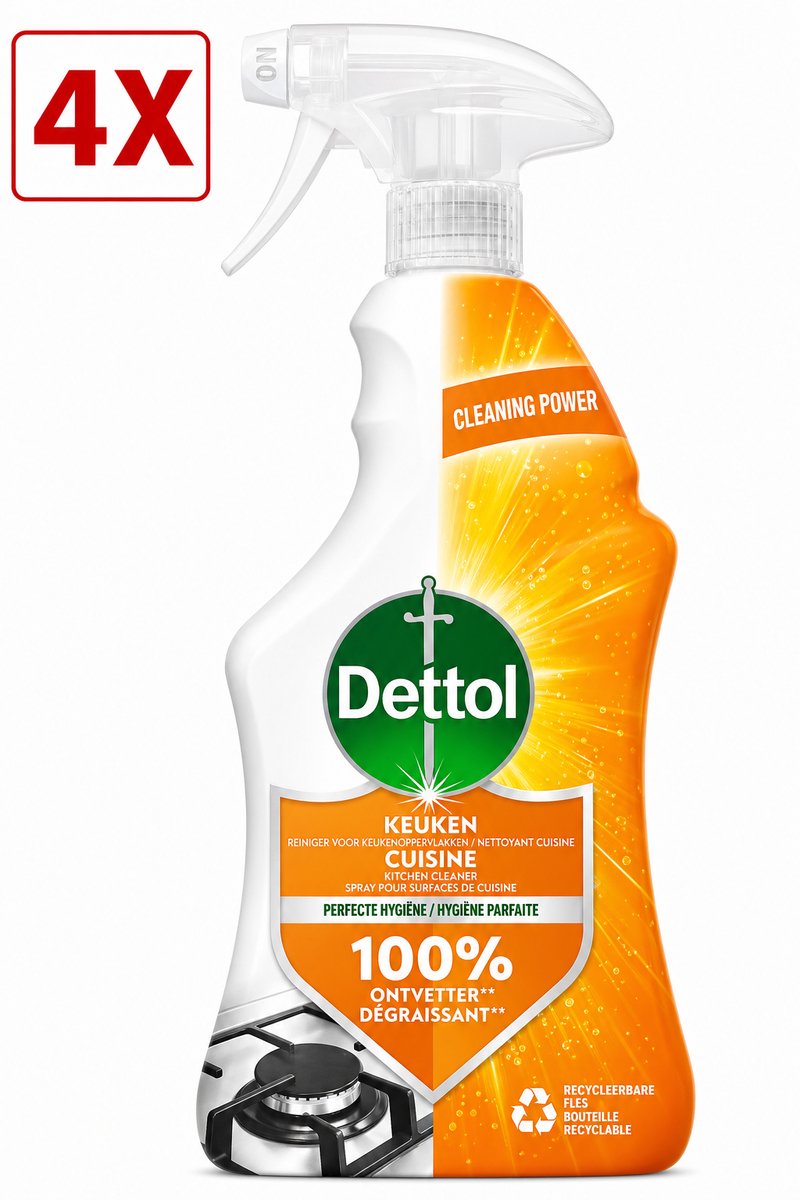 4 x Dettol Allesreiniger Spray Power & Fresh - Keuken - 500 ml