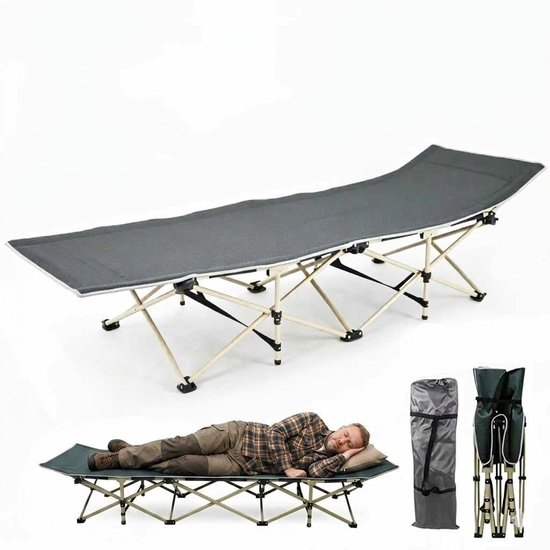 Opvouwbaar Camping Bed 200KG Belastbaar – Draagbaar Veldbed met 600D Oxford – Compact Inklapbaar Logeerbed – Campingbed voor Outdoor, Strand & Kantoor – Inclusief Draagtas