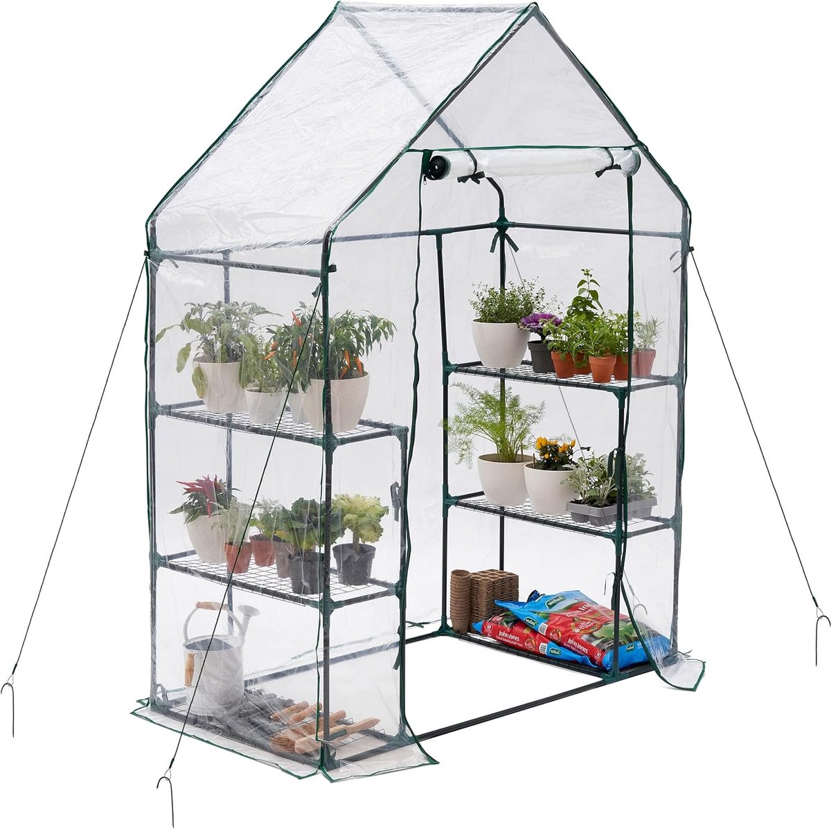 Tuinkas - Kweekkas - 195 cm hoog - Broeikas voor Binnen & Buiten - 6 Planken - Inclusief Haringen & Touwen - 195x143x73 cm - Stevig Metalen Frame - Waterdicht Zeildoek - Kweekrek - Bescherming tegen Vorst & Wind - Moestuin - Groentekas