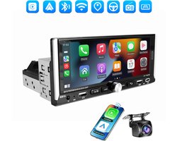 ESSGOO 1Din Autoradio Universeel - Android 15 - 6,9 Inch HD Touchscreen - 4+64GB - Apple Carplay & Android Auto (Draadloos) - GPS, Bluetooth, USB, USB-C & MP5 - AHD Achteruitrijcamera