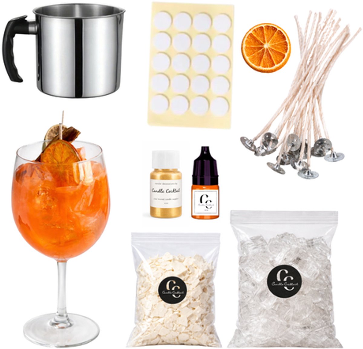 Candle Cocktail DIY Kaarsen Maken Set – Zelf Kaarsen Maken Pakket incl. Smeltkan 1300 ml – Kaarsenmaak Set met Gelwax, Sojawas en Lonten
