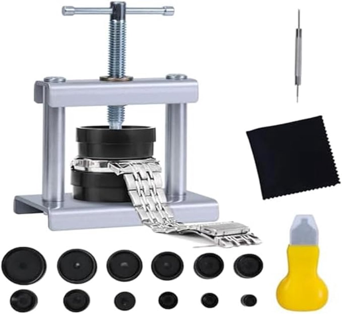 Horloge Reparatieset - 16-delig - Horlogekast Opener Pers - Horloge Batterij Vervangen Set - Inclusief 12 Krasvrije ABS-Mallen - Professioneel Horlogemaker Gereedschap