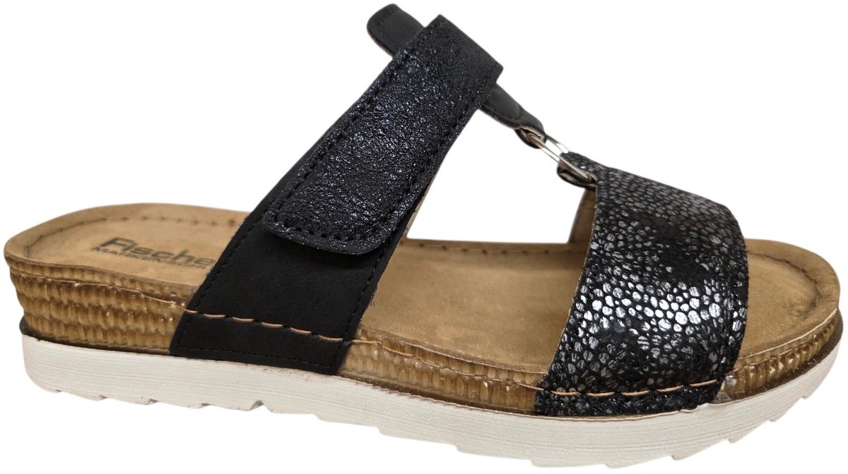 Fischer 556205 222 Slippers Zwart Met Print Leer Dames - Zwart - 37