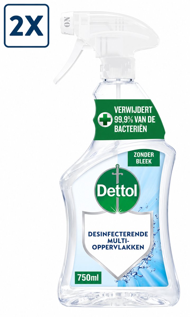 2 x Dettol - Allesreiniger - Spray - Zonder Bleek - Perfecte Hygiëne - 750ml