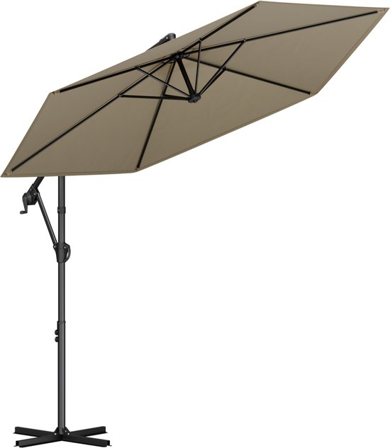 LifeGoods Zweefparasol - Rond Ø300 cm - UPF 50+ en Waterdicht - Eenvoudig verstelbaar - Taupe