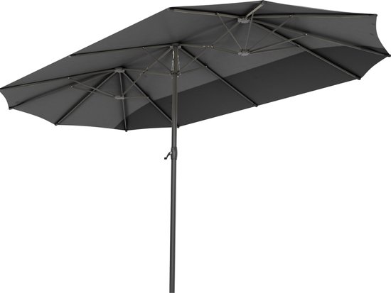 LifeGoods Dubbele Parasol - Tuin - 270x460cm - tot 15 Personen - Waterdicht - UPF50+ - Donkergrijs