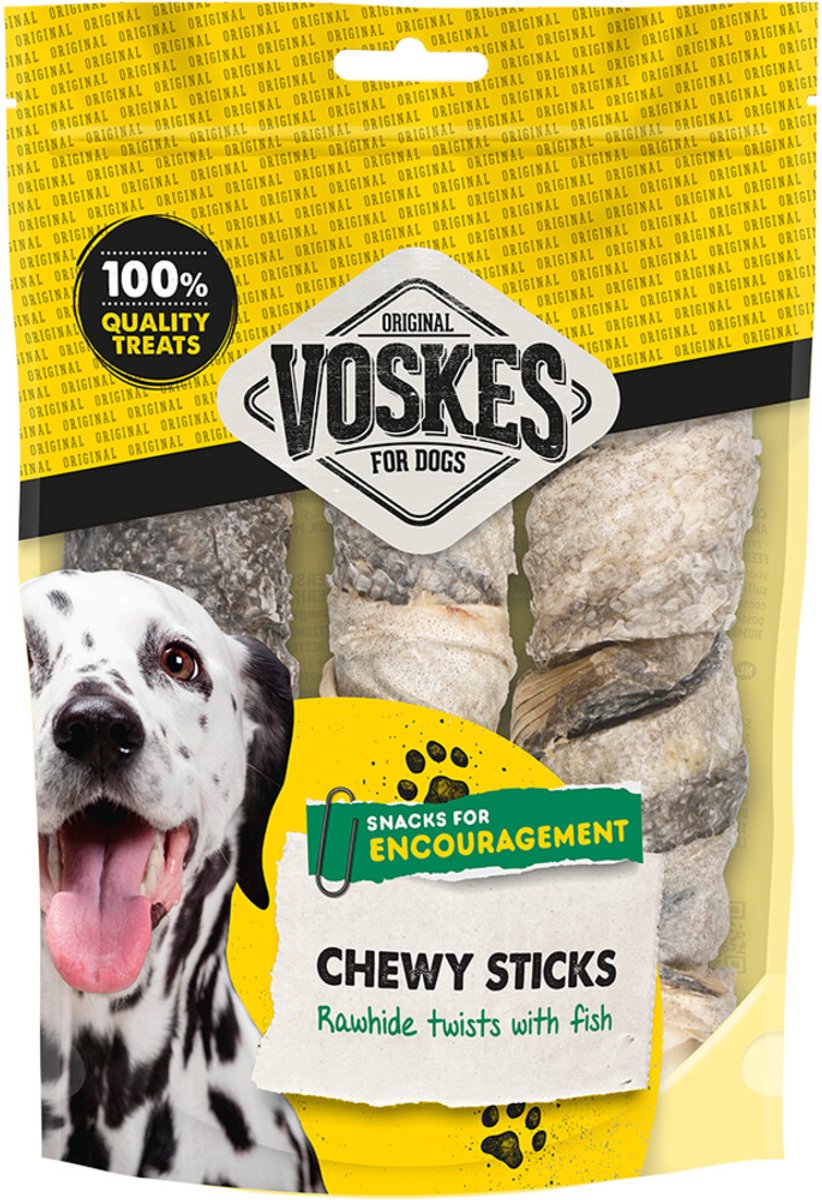Voskes Hondensnack Rawhide Sticks Vis - 10 x 3 stuks - Voordeelverpakking