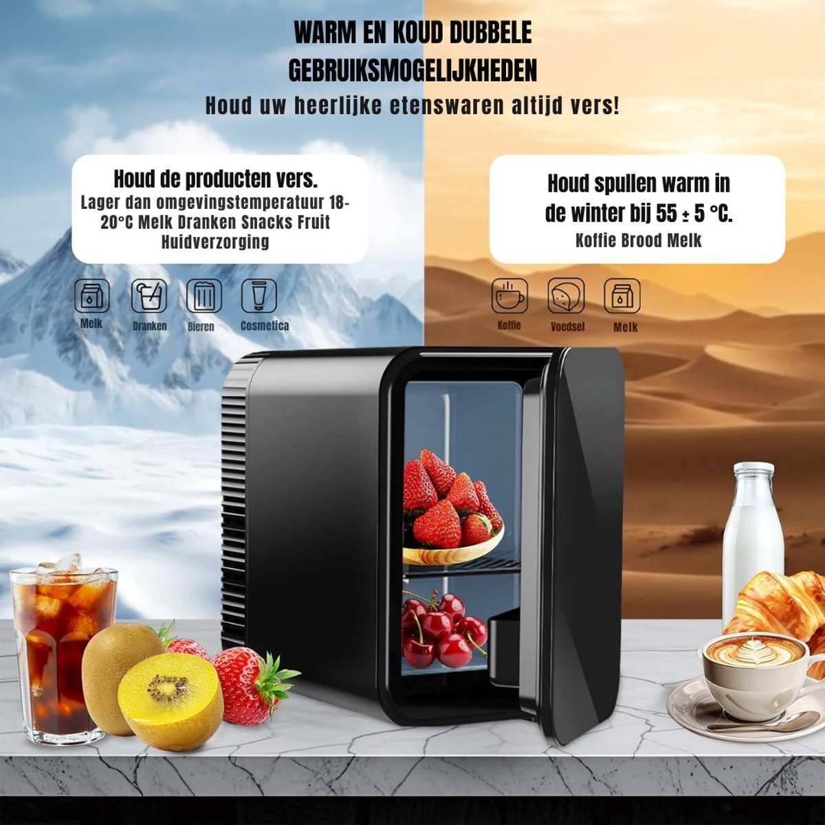 KAD® Mini Fridge - Fridge - Mini Koelkasten - Zwart - 30cm x 23cm x 30cm