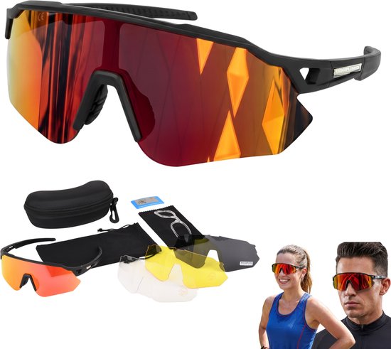 Disciplined SE Fietsbril- Sport zonnebril – sport bril met verwisselbare lens - gepolariseerde Heren en Dames hardloopbril - ski, wielren, mountainbike bril