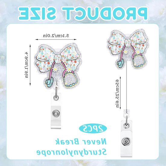 Schattige Bloemen Stethoscoop Badge Reel Set van 2, Retractable ID Badge Clip voor Verpleegkundigen en Medisch Personeel met Alligator Clip — afbeelding 5