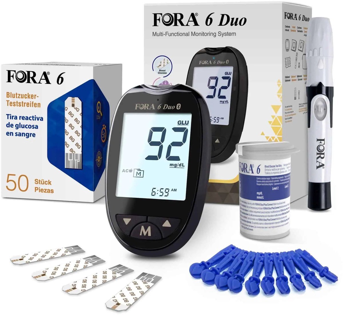 FORA 6 Duo Glucosemeter - Bloedsuikermeter - Glucose Meter - Inclusief Glucose Strips