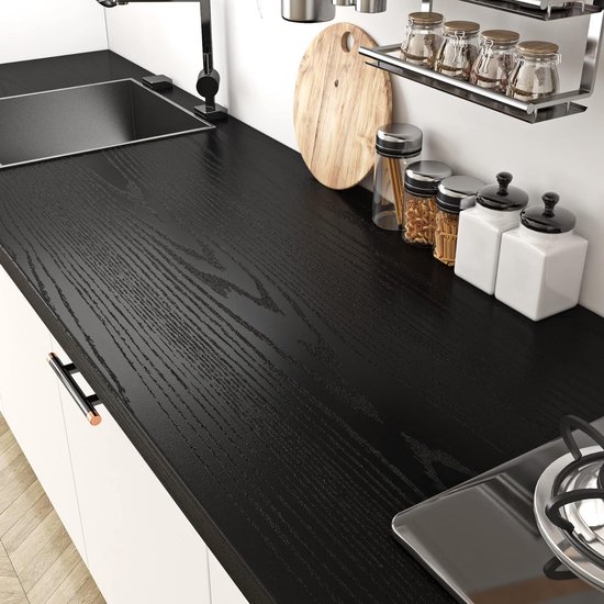 Rouleau de plastique autocollant noir 40cm x 5m pour meubles, plan de travail de cuisine et salle de bain - film vinyle aspect bois pour meubles et armoires