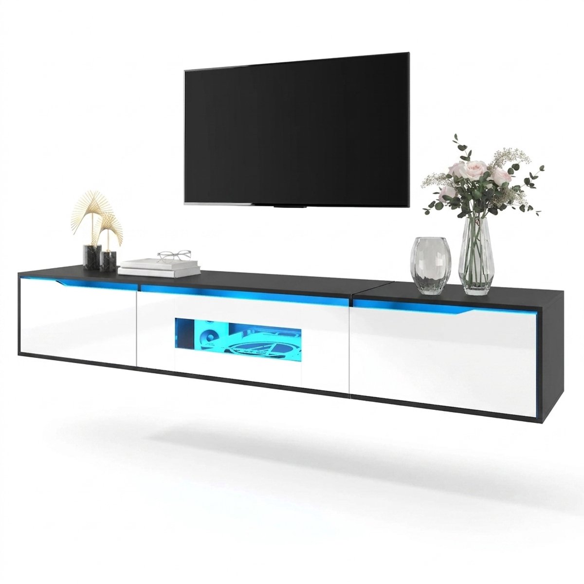 Archi TV-meubel - TV Kast - LED-verlichting – USB-aansluiting – Modern Zwart/Wit Design – Voor 50-59 Inch TV’s - 180 cm