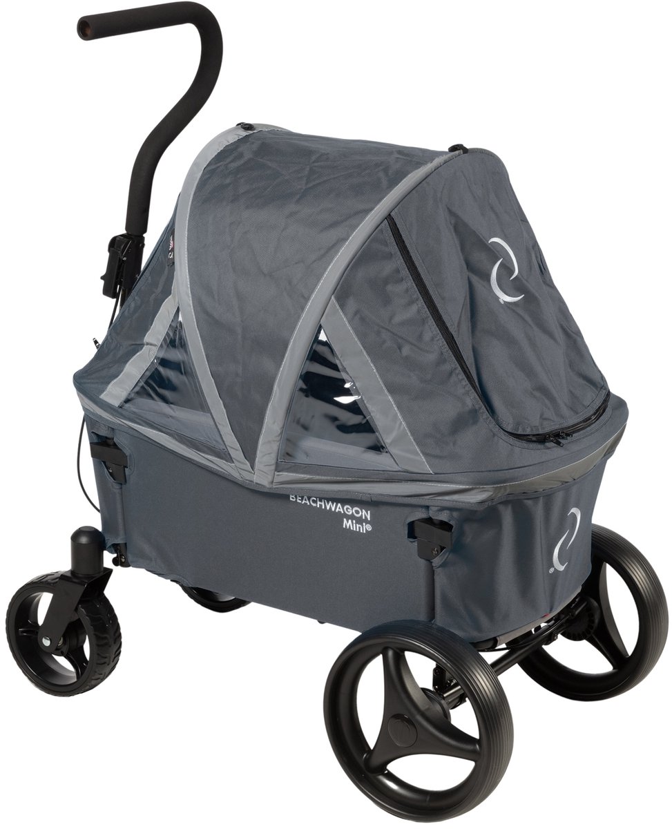 Beach Wagon Bolderkar Opvouwbaar MINI Combideal - 40KG - Donkergrijs - Compacte Bolderwagen met Dak, Kuipafdekhoes, Zacht Kuipinzetstuk en Matras - Strandwagen - Handkar