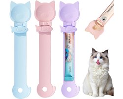 SnelShoppen - Cat Stripe Feeder Dispenser Set van 3 Multifunctionele Gestreepte Voederdispenser, Blije Kat Lepel, Knijp Lepel voor Kattenstripjes, Sna