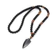 Kralen ketting voor heren met zwarte en bruine kralen en zilverkleurige pijlpunt hanger