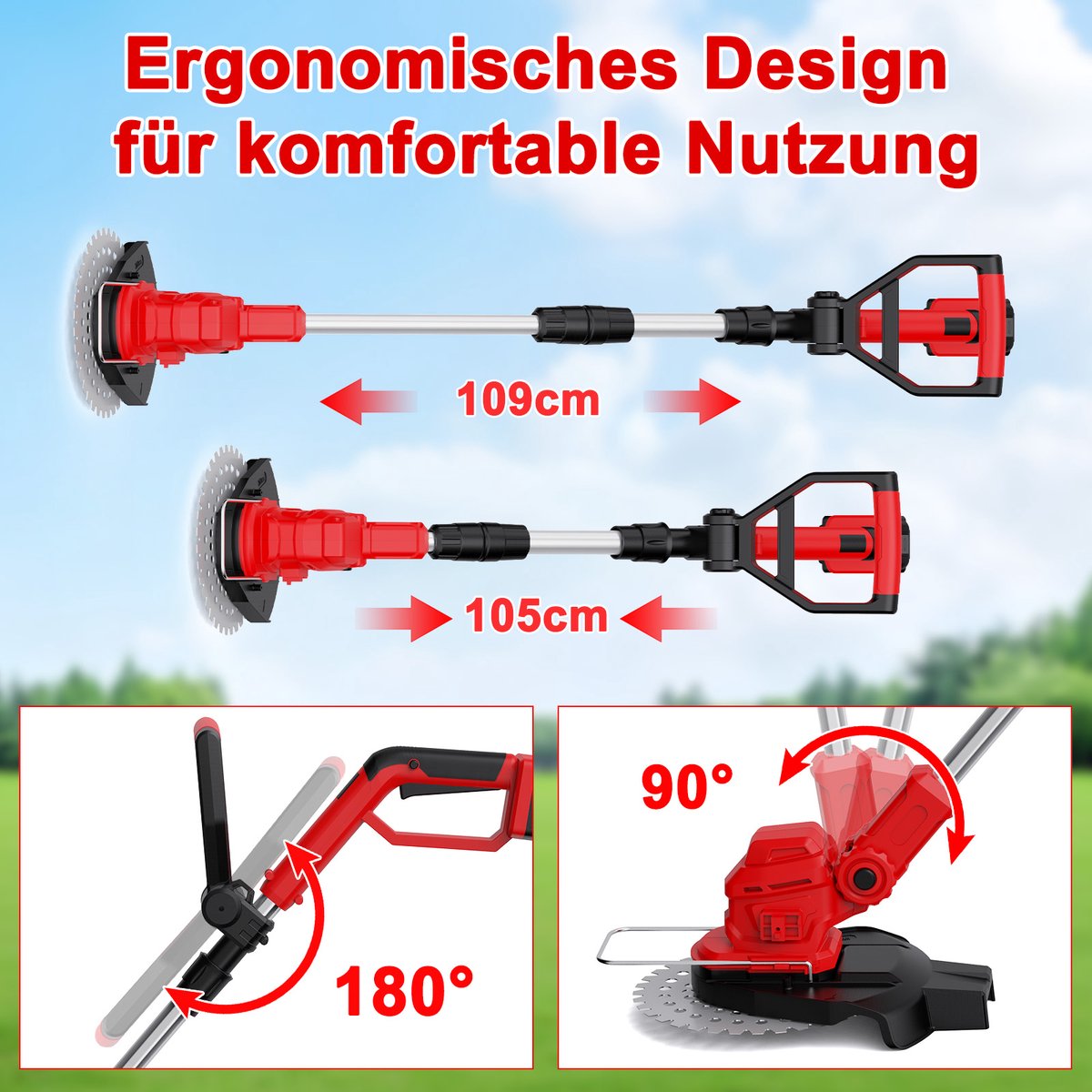 Accu grasmaaier - grasmaaier met 2*21V 4.0Ah accu - verstelbare telescopische handgreep - 3 soorten messen - Accu grastrimmer met accu - Accu grasmaaier voor tuinieren – foto 5