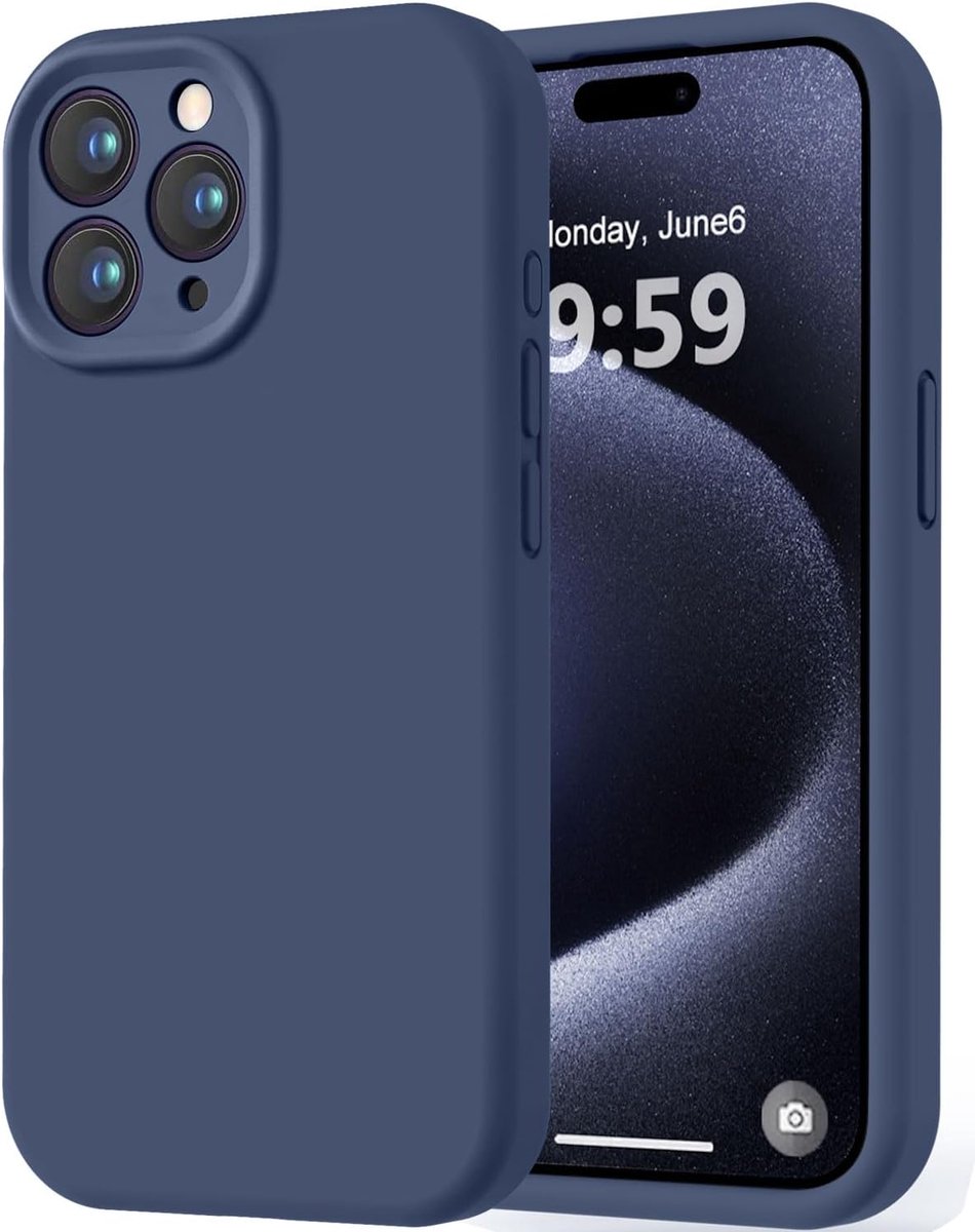 Sander Shop Speciaal ontworpen voor de iPhone 15 Pro Max. Gemaakt van hoogwaardig siliconen met een zachte, krasbestendige microvezelvoering. Schokbestendig beschermhoesje voor mannen, vrouwen en meisjes (6,7 inch), marineblauw.