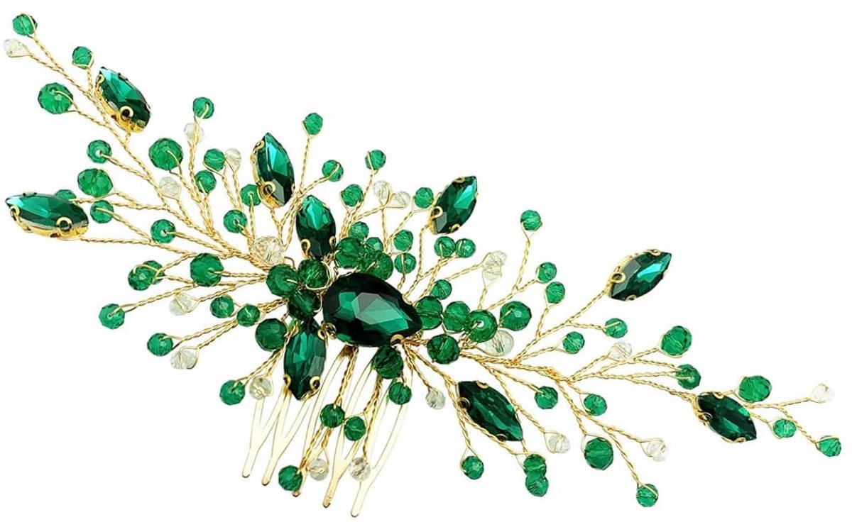 JeiibrZui Groen Haarspeld - Kristal Haar Kam Met Smaragd Strass - Elegant Accessoire Voor Bruid En Bruidsmeisjes - Feestelijk Design Voor Bruiloft En Kerst - Duurzaam Legering Materiaal - 1 Stuks - Groen