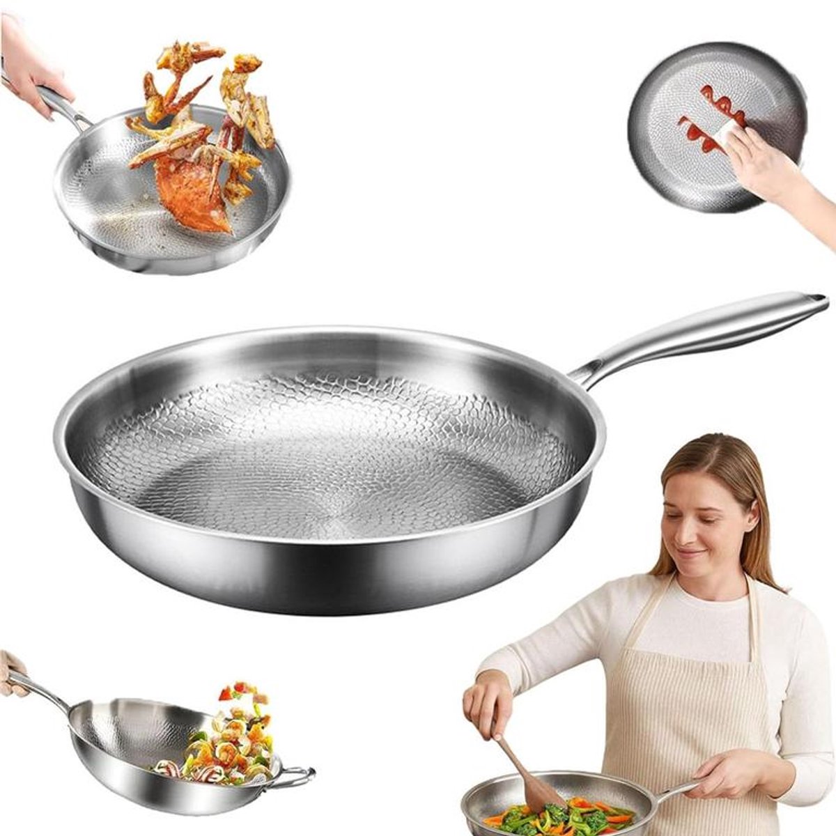 KZQ Koekenpan van puur titanium - 100% titanium antiaanbaklaag - Koekenpan - Gehamerd oppervlak - Geschikt voor alle fornuizen en ovens - Vaatwasmachinebestendig - Gezonde kookpan - Deksel niet inbegrepen