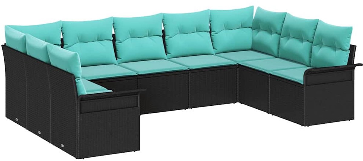 vidaXL Tuinbank - Set - 9 - st - Zwart - poly - rattan