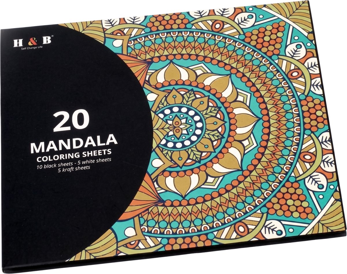 Mandala Kleurkaarten - 20 Stuks - Zwart, Wit en Bruin Karton - Mandala Tekenen Volwassenen & Kinderen - 17x15 cm - Creatief Doeboek