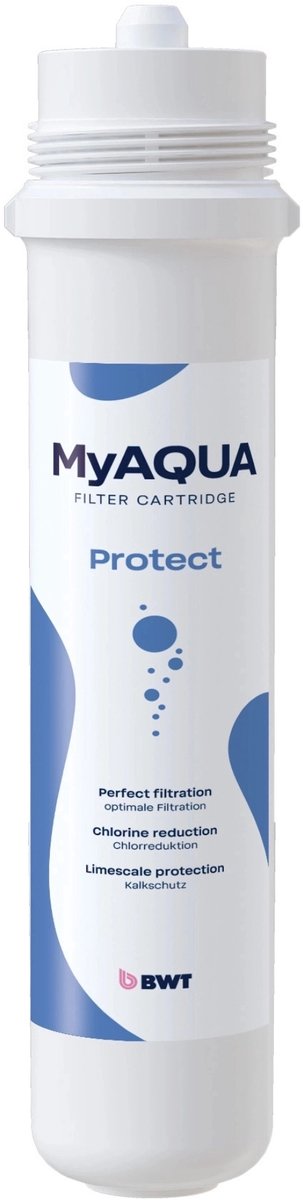 BWT MyAQUA “Protect” filterpatroon | Vervangingsfilters voor BWT MyAqua systemen | Zorgt voor zuiver en fris drinkwater | Vermindert chloor, kalk en onzuiverheden | Eenvoudig te vervangen | Hoge filtercapaciteit