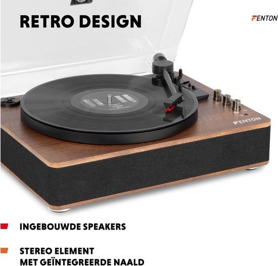 Platenspeler Bluetooth (in/uit) - Fenton RP162 - retro platenspeler met speakers (stereo) en mp3 speler - Bruin