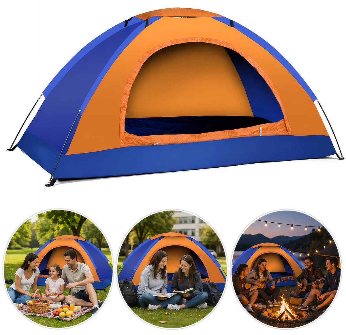 Webzon – Tent 1-2 Personen 200x150x110 cm – Lichtgewicht Handmatige Kampeertent – Waterafstotend Dubbellaags – 180T Polyester & Oxford Bodem – Festival, Strand, Hiking, Backpacken & Outdoor – Muggengaas, Regenhoes & Draagtas – Mixkleur