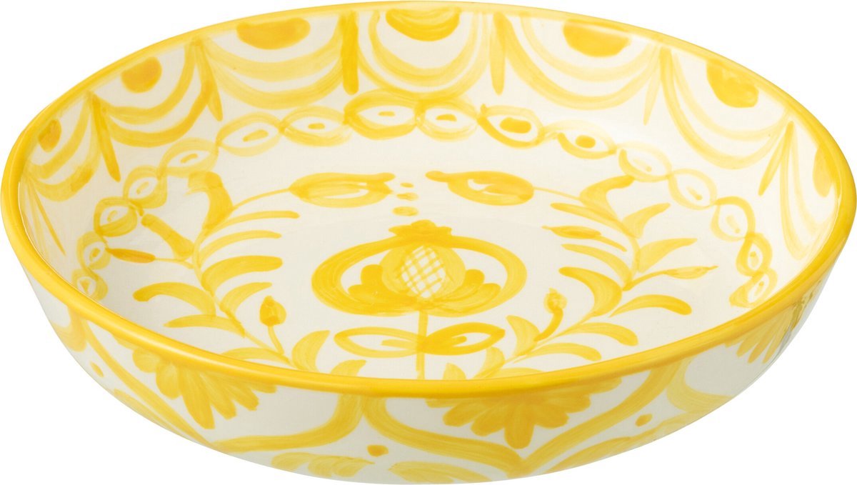 J-Line schaal Granada Low - keramiek - wit/geel - large - Ø 25 cm set van 4