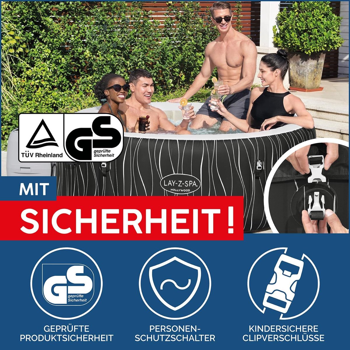Opblaasbare Whirlpool Jacuzzi 6-Persoons 196 x 66 cm – Lay-Z-SPA Hollywood AirJet LED Verlichting, 140 AirJets Massage, 908L Capaciteit, Filterpomp & Afdekking – HomebyNicole