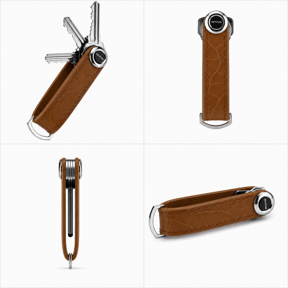 Keystaq Sleutelhanger / Sleutel Organizer – Compacte Sleutelhouder – Tot 8 Sleutels – Leer – Karamelbruin Structuur