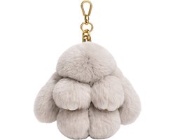Vivva - Premium Konijn Sleutelhanger - Fluffy Pluche Tashanger - Schattig Hangoor Konijntje - Zacht Imitatiebont - Handgemaakt Cadeau - 14 cm - Grijs - BUNNPY
