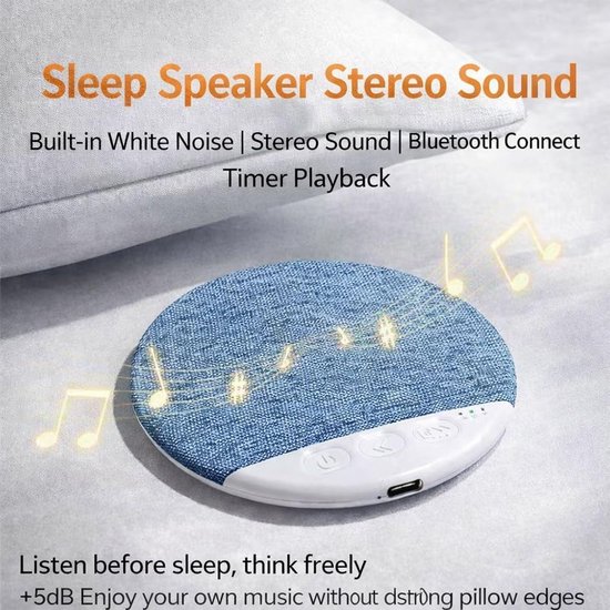"Slaapkussenluidspreker -Bluetooth-luidspreker voor onder het kussen - Plat Design met Stereobas - Witte Ruis - slaaphulpmiddel - met rustgevende geluiden en slaaptimer - voor zijslapers - voor Volwassenen & Kinderen - grijs - 10*10cm " van Merkloos — afbeelding 2
