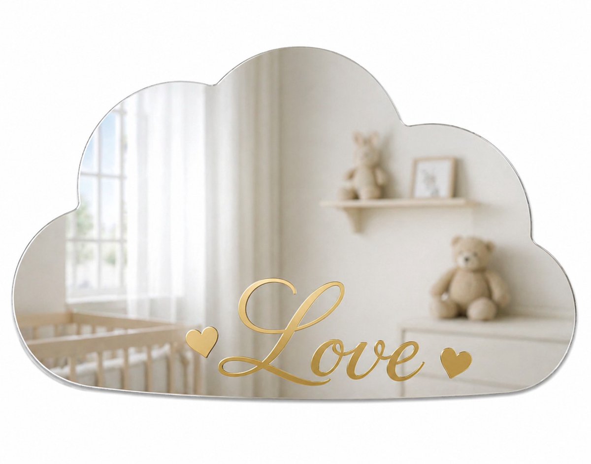 Bedrukte spiegel wolk - Spiegel met tekst Love - Bedrukte spiegel - Spiegel met tekst - Moederdag - Cadeau - Valentijn - XLX®