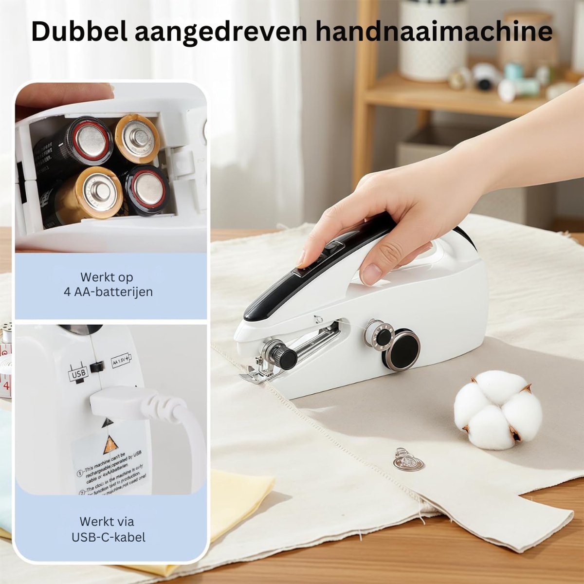 HEZIVO® Handnaaimachine - Draaibare Naaiset - Compacte Naaimachine - USB Oplaadbaar