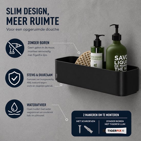 Tiger 2-Store - Support mural / Panier de douche 35 cm - Zwart