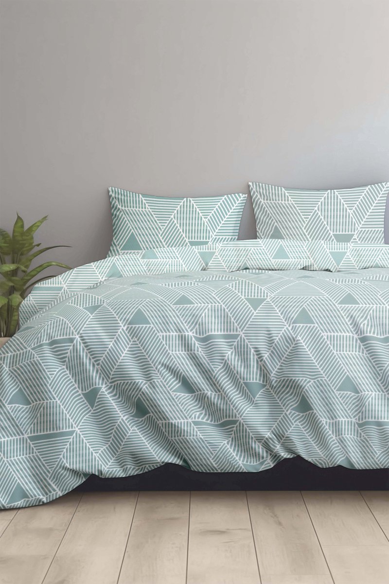 Dekbedovertrek 100% Katoen Premium - 200 x 200(220)cm - Triangle GreenBlue