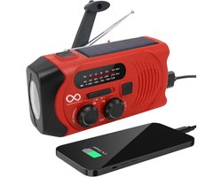 Noodradio - Solar - Opwindbaar - Rood - Powerbank Zonne-energie - Zaklamp - Opwindbare Radio - Noodpakket