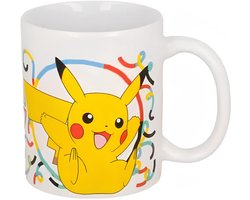 Pokemon Koffiemok - drinkbeker - wit/geel - 300 ml - mokken - keramiek - stripfiguur print Pikachu