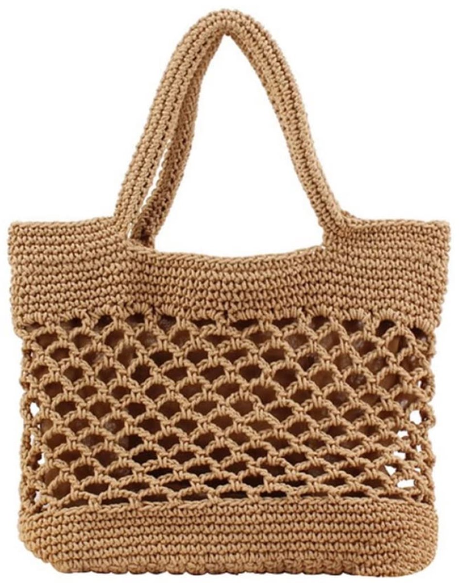 carmdering - Gehaakte Tas - Strandtas - Katoenen Tas - 25×33 cm, bodem 30×10 cm, handgreep 16 cm - Lichtbruin, stevig katoentouw - Ruim, lichtgewicht - Perfect voor strand, reis en dagelijks gebruik