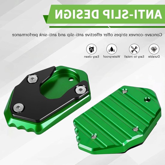 Motorfiets Zijstandaard Verbreding, Ondersteuningsplaat voor Kawasaki Z650 Z900 Z900RS Z1000 Z800 ER-6N ZX-6R en meer, Verbeterde Stabiliteit en Grip, Groen van Merkloos — afbeelding 4