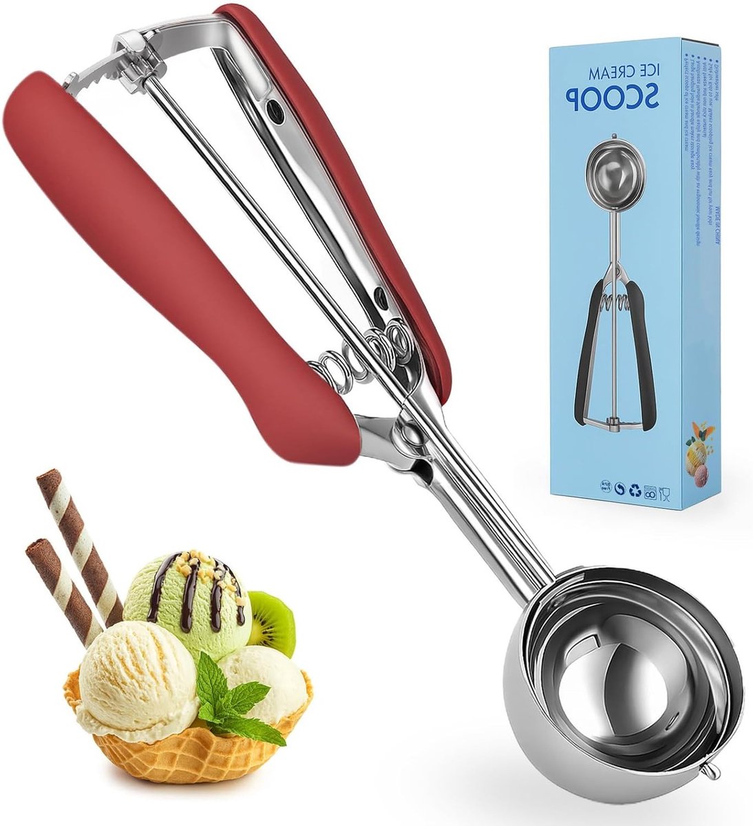 Perfecte ijsschepper in wijnrood - Ideaal voor het serveren van ijs, sorbet en desserts