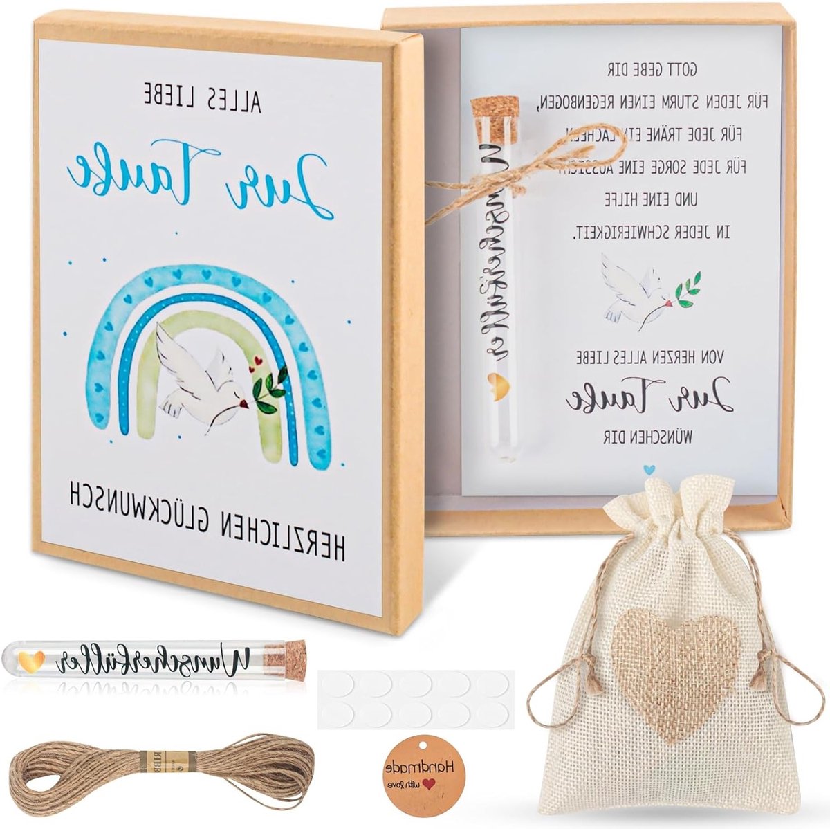 Complete Tauf Gift Set voor Doop met Geldcadeaus, Kaarten, Dozen en Jute Tassen voor Jongens en Meisjes