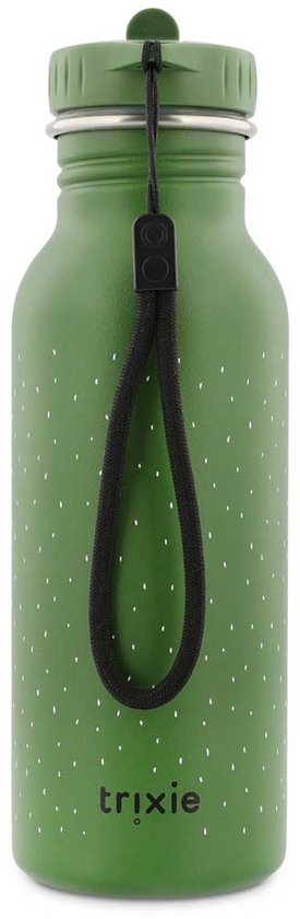 Groene RVS drinkfles met stippen en 'trixie' logo.