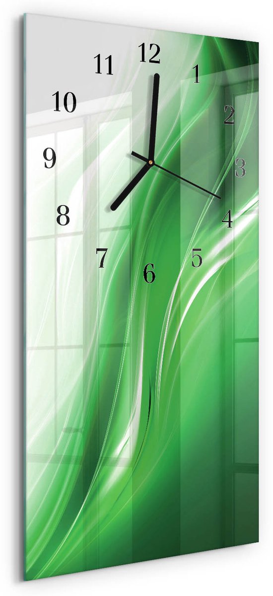 TULUP Wandklok - Abstractie Wandklok Glas Met Motief - 30x60 cm - Groente Decoratieve Glazen Klok - Zwarte Handen - Rechthoekige Wandklok - Decoratieve Glazen Klok - Glazen Wandklok Design Groente - Abstractie