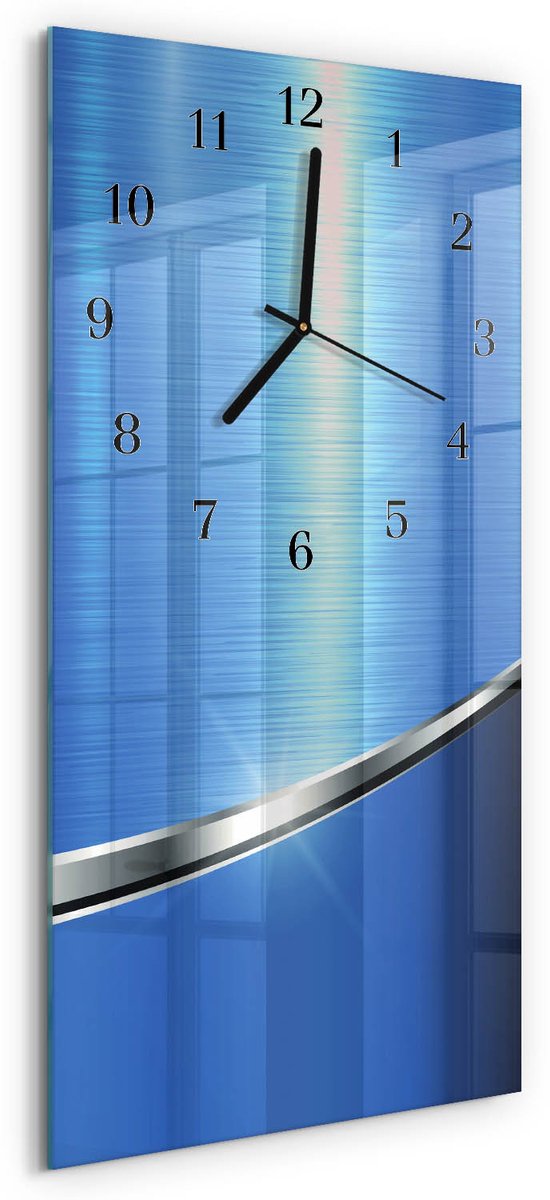 TULUP Wandklok - Patroon Decoratieve Glazen Klok - 30x60 cm - Blauw Glazen Wandklok Design - Zwarte Handen - Rechthoekige Wandklok - Glazen Wandklok Design - Klok Glas Met Opdruk Blauw - Patroon