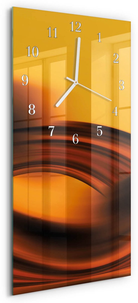 TULUP Wandklok - Abstractie Glazen Wandklok Design - 30x60 cm - Oranje Klok Glas Met Opdruk - Witte Handen - Rechthoekige Wandklok - Wandklok Glas Decoratie - Gekleurde Glazen Klok Oranje - Abstractie