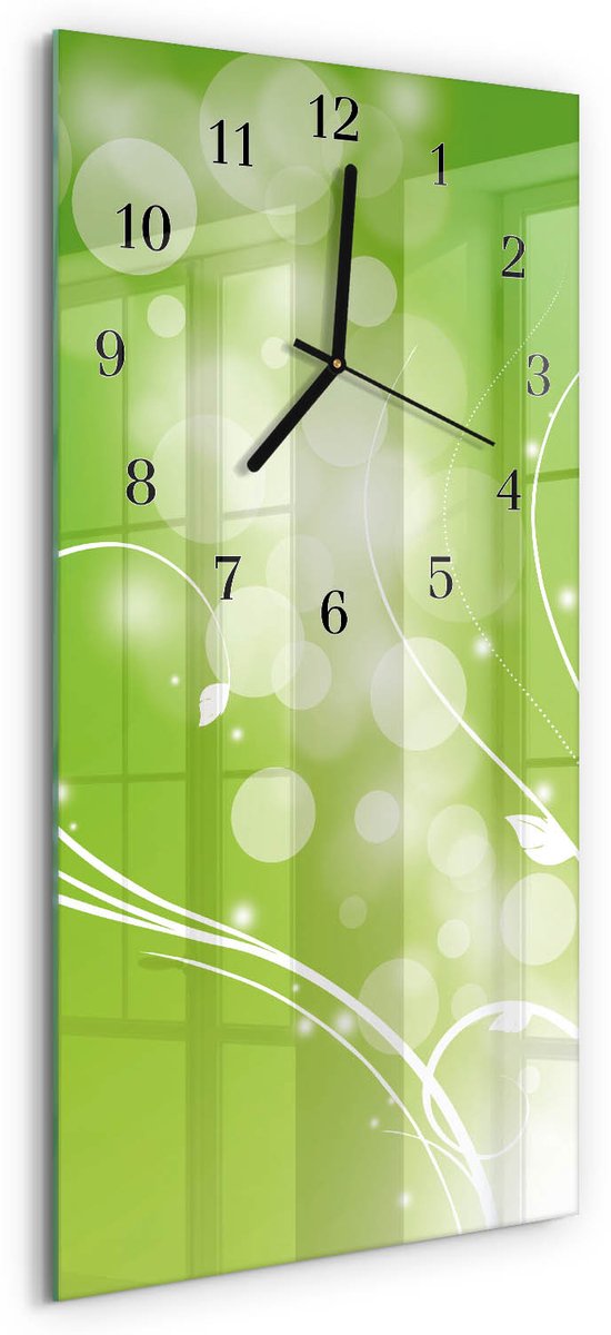 TULUP Wandklok - Patroon Klok Glas Met Opdruk - 30x60 cm - Groente Moderne Wandklok Glas - Zwarte Handen - Rechthoekige Wandklok - Gekleurde Glazen Klok - Glazen Klok Met Print Groente - Patroon